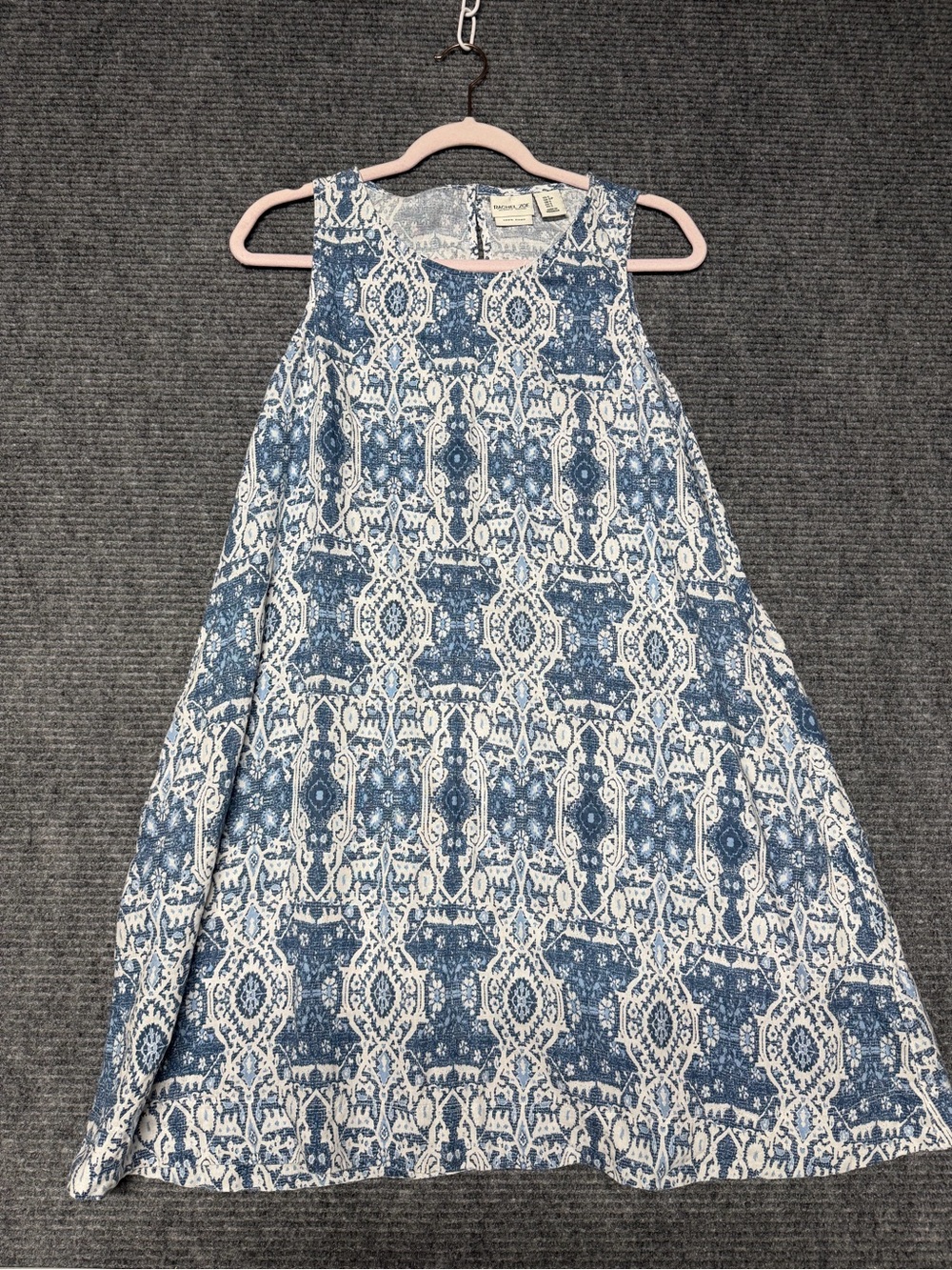 Rachel Zoe Blue and White Printed A-Line Dress 100% Linen